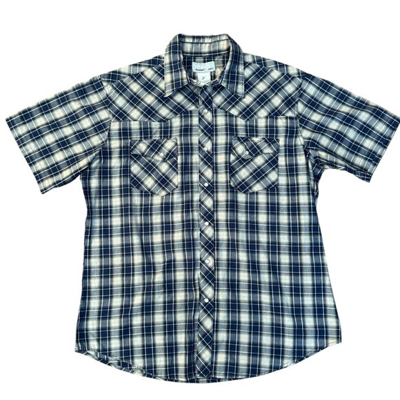 Wrangler Wrancher Pearl Snap Plaid Short Sleeve Western Shirt – Men’s XL – Blue - Picture 1 of 5